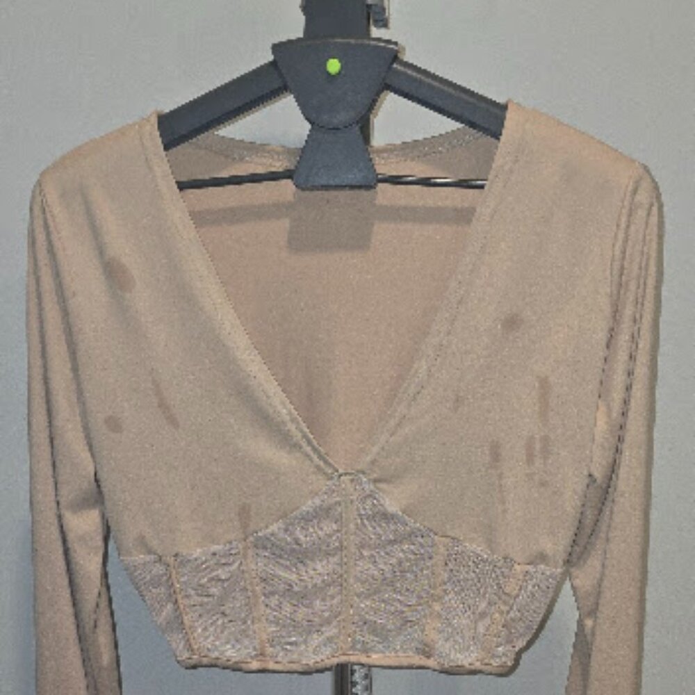 *never worn*Wmn 2 Pce Otfit SetsMesh Ptchwrk See Thrgh Crp Tps High Wasted sz L